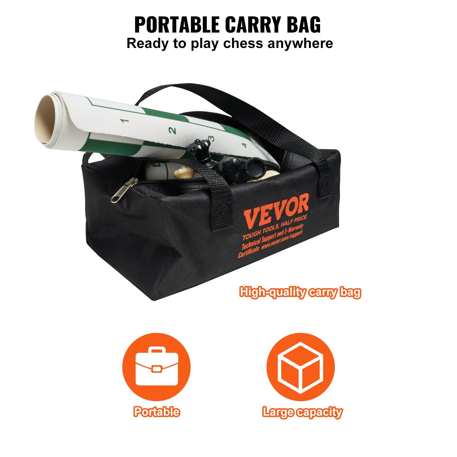 Turnyrinis šachmatų rinkinys VEVOR Weighted Roll-up, 50 cm