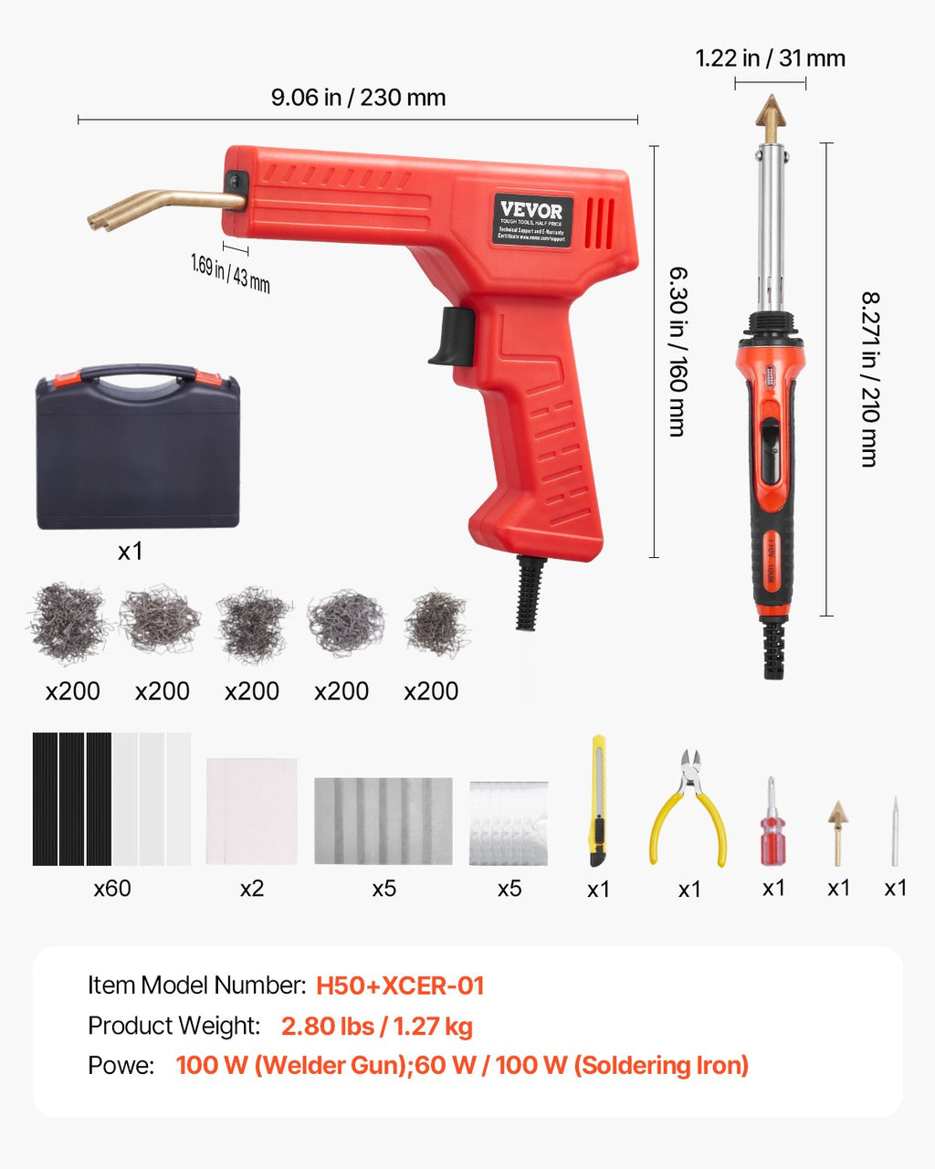 Plastiko suvirinimo rinkinys VEVOR H50+XCER-01, 100 W