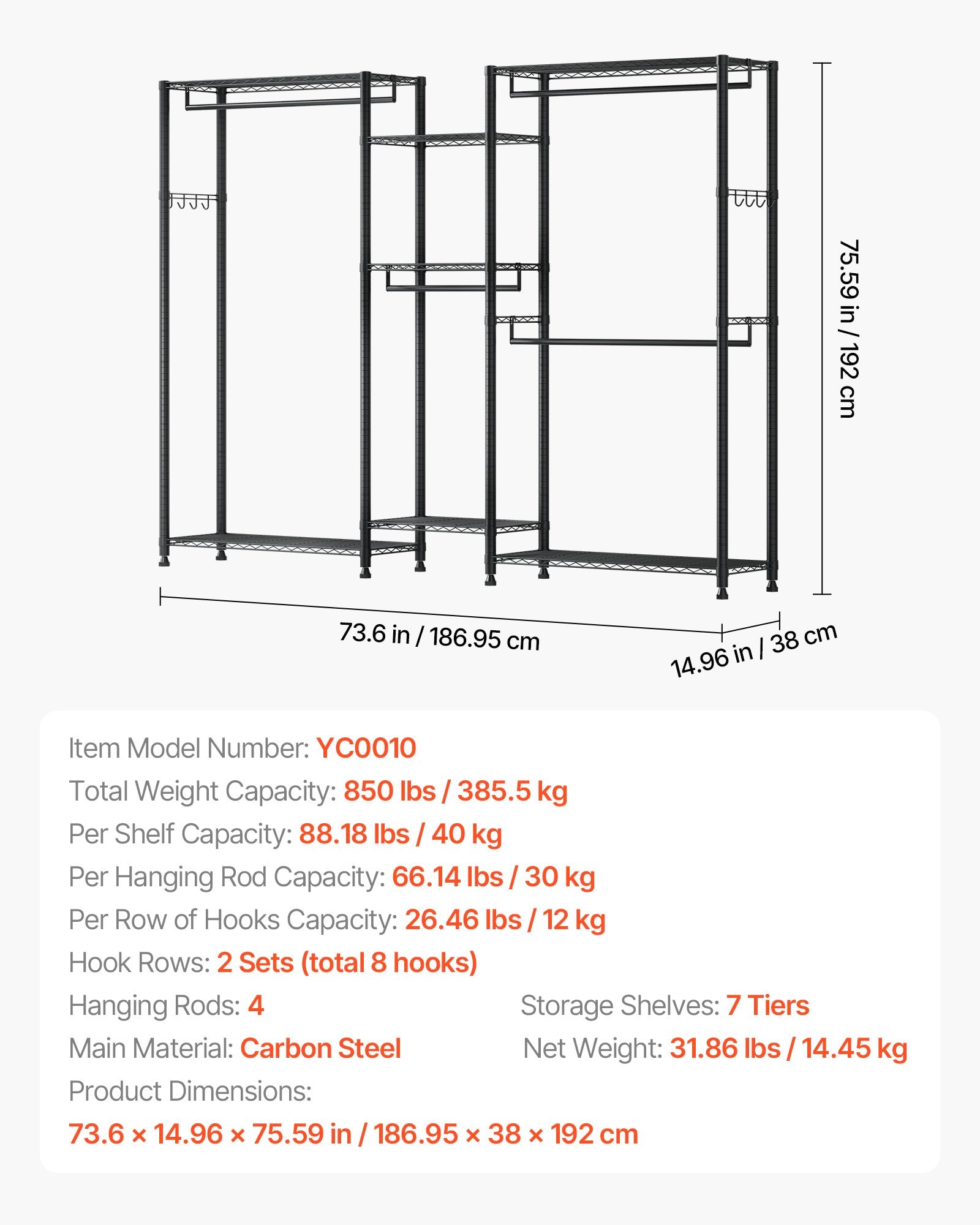 Drabužių kabykla VEVOR YC0010, 385,5 kg apkrova