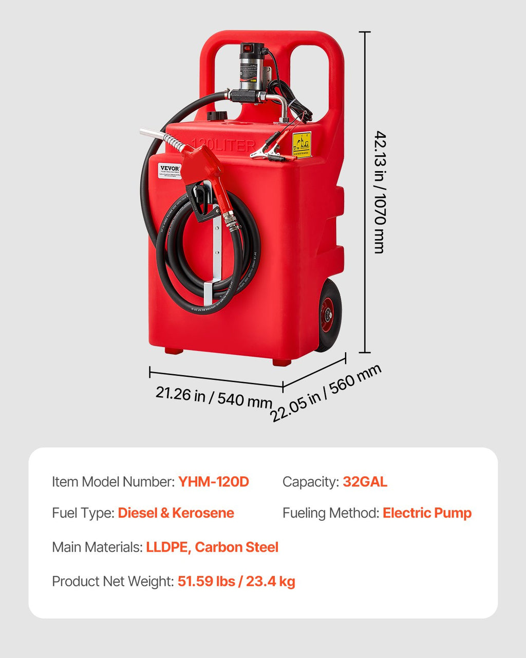Dyzelino perpumpavimo talpa VEVOR YHM-120D, 120 l