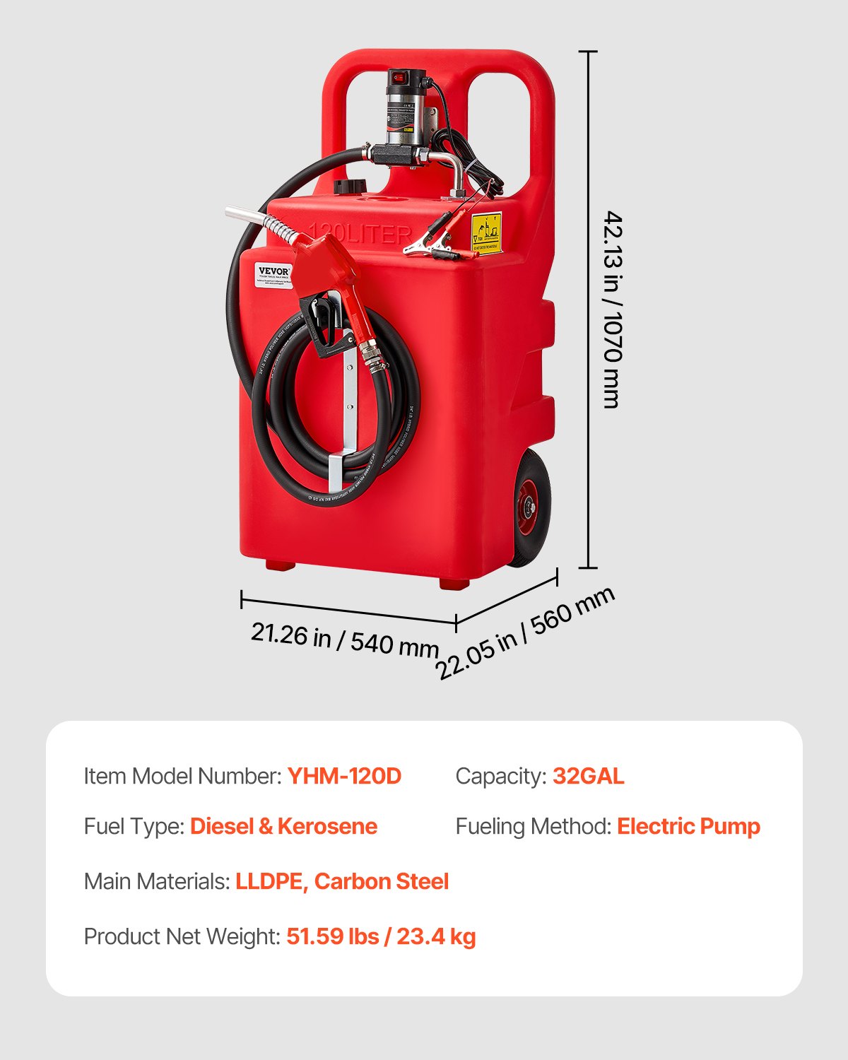 Dyzelino perpumpavimo talpa VEVOR YHM-120D, 120 l