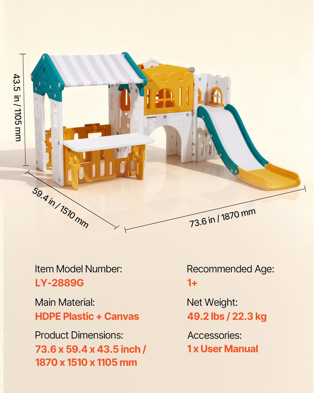 Lauko žaidimų namelis-aikštelė VEVOR LY-2889G, HDPE plastikas