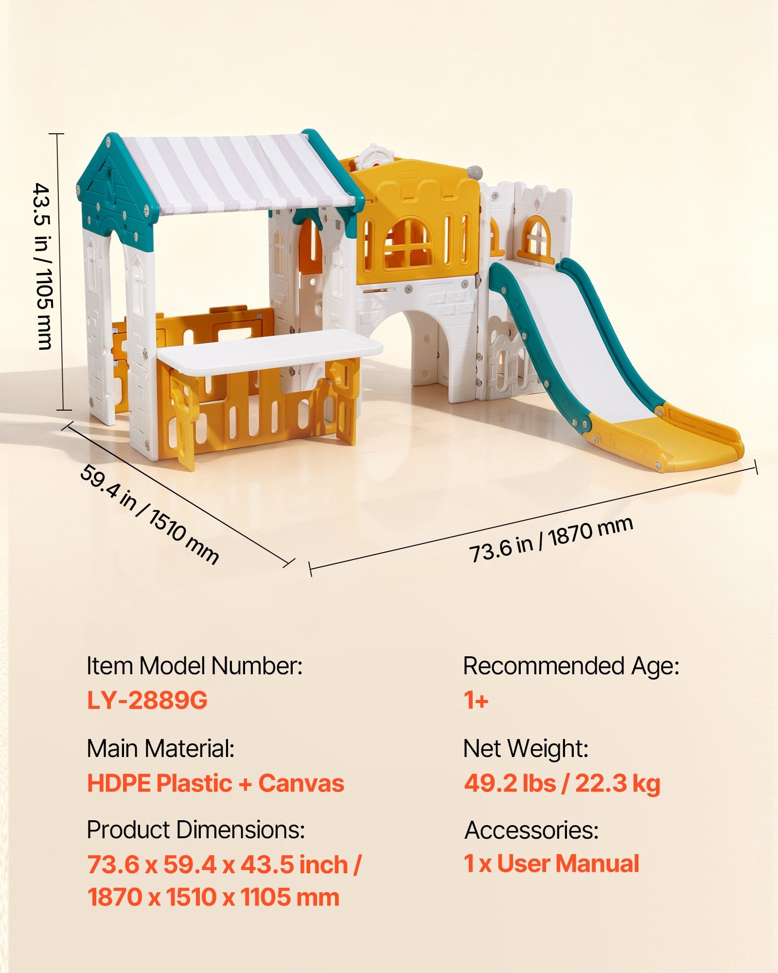 Lauko žaidimų namelis-aikštelė VEVOR LY-2889G, HDPE plastikas