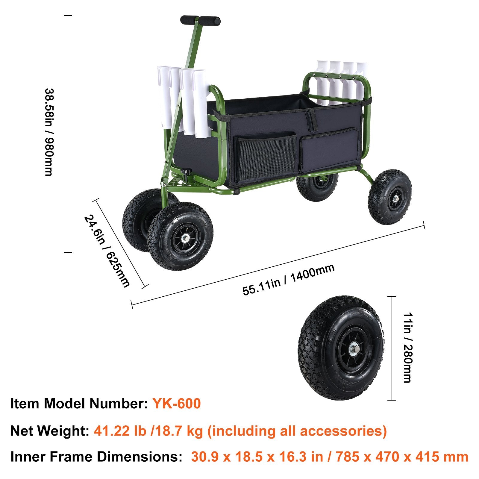 Paplūdimio žvejybos vežimėlis VEVOR YK-600, 136 kg keliamoji galia