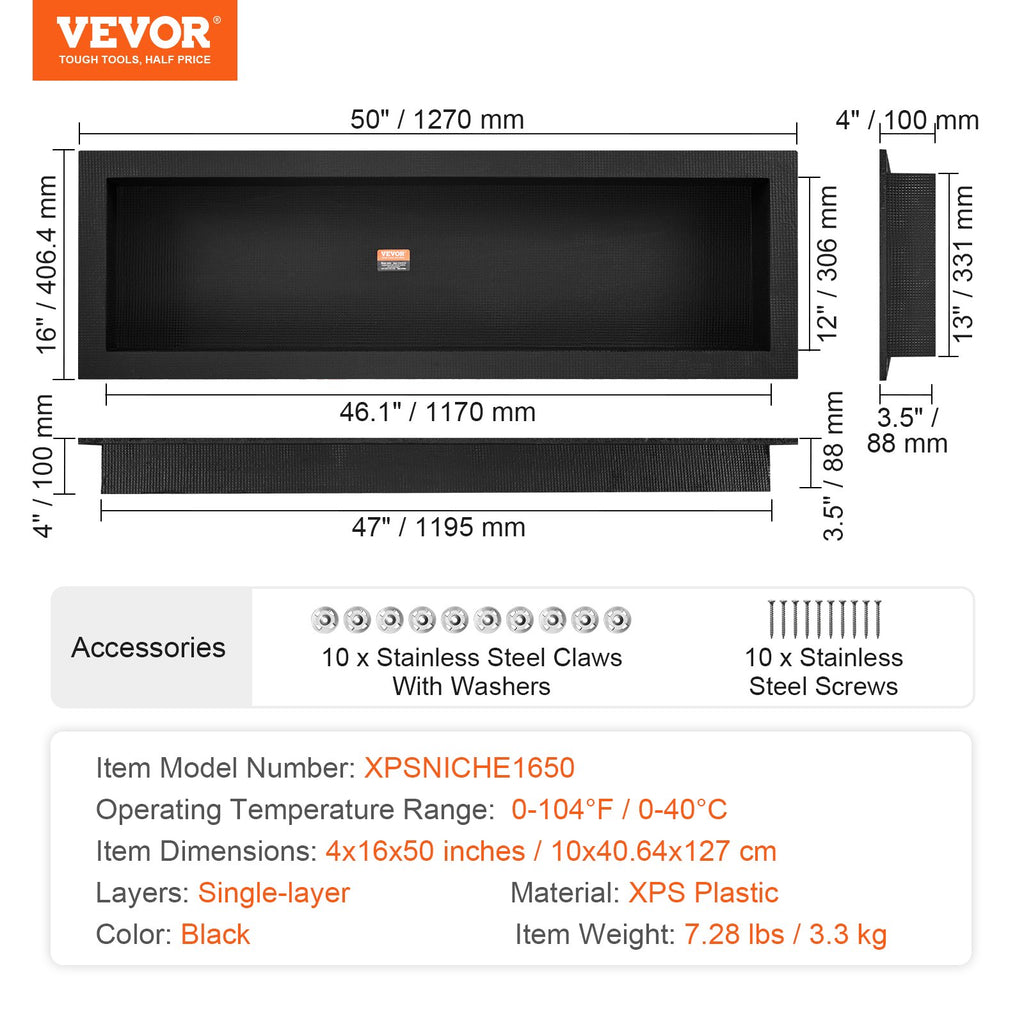 Dušo niša plytelėms VEVOR XPSNICHE1650, 40,64 x 127 cm