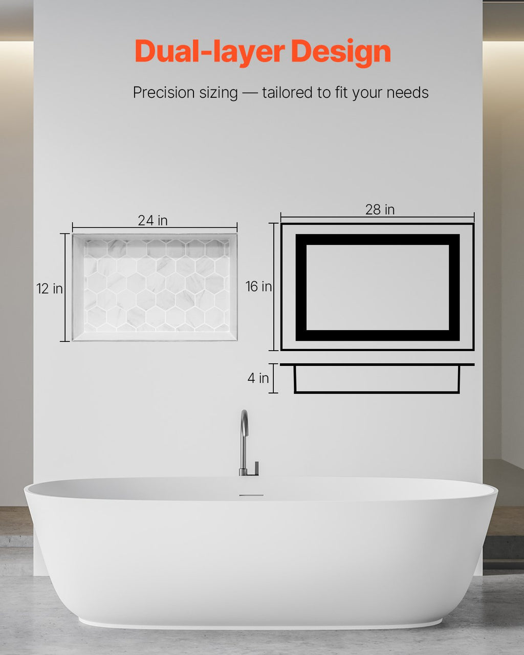 Dušo niša VEVOR XPSNICHE1628, 40,6 x 71,1 x 10,2 cm