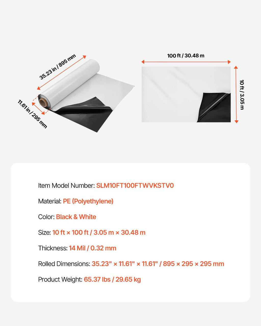 Plastikinė plėvelė VEVOR YF10FT100FTBW14MIL, 0,35 mm storio