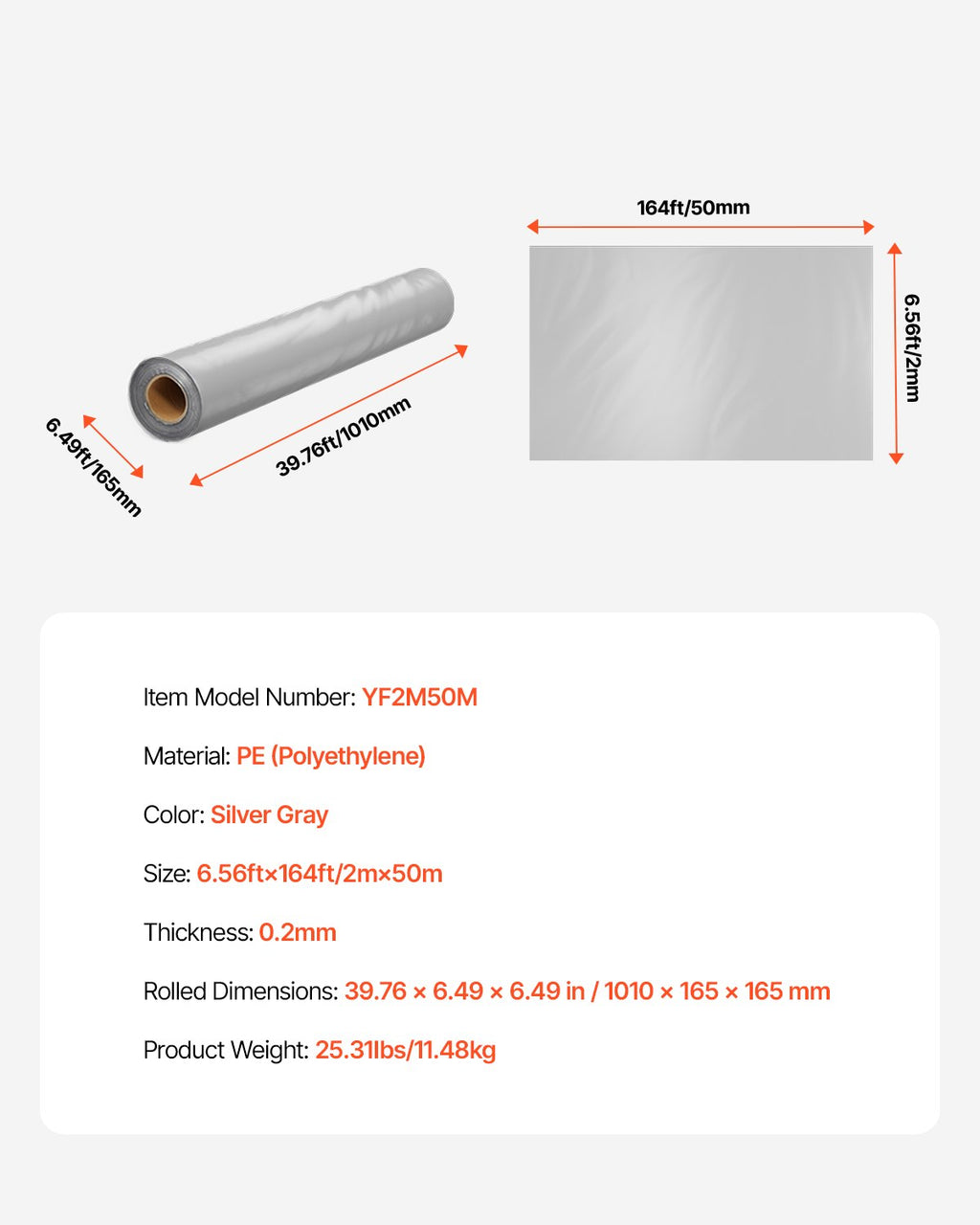 Polietileno plėvelė VEVOR YF2M50M, 2 x 50 m