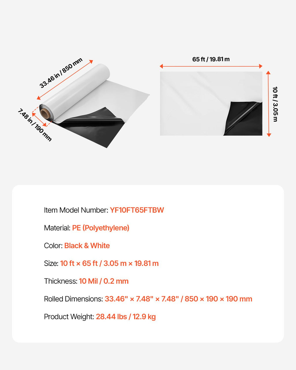 Plastikinė apsauginė plėvelė VEVOR YF10FT65FTBW, 10 mil (0,25 mm)