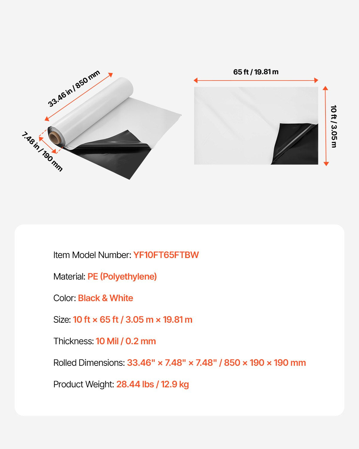 Plastikinė apsauginė plėvelė VEVOR YF10FT65FTBW, 10 mil (0,25 mm)