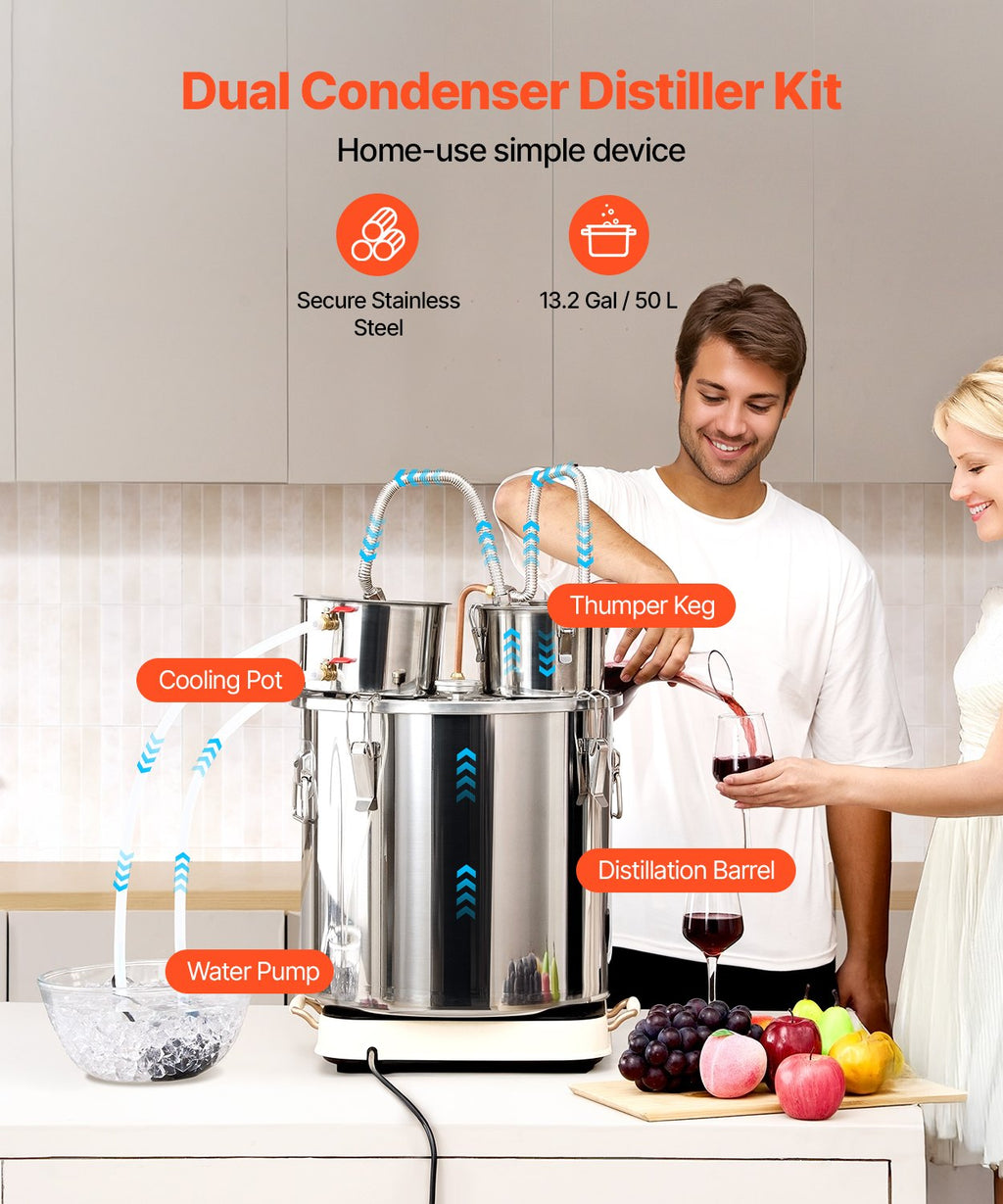 Alkoholio distiliavimo aparatas VEVOR DTDB-50L-U, 50 l