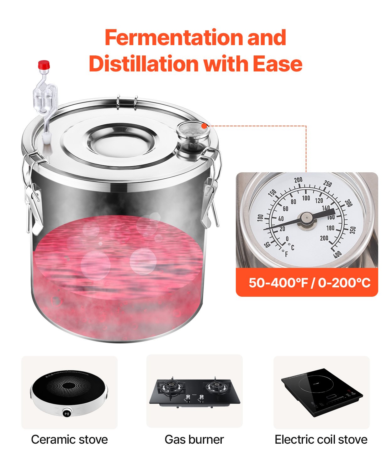 Alkoholio distiliavimo aparatas VEVOR DTDB-50L-U, 50 l