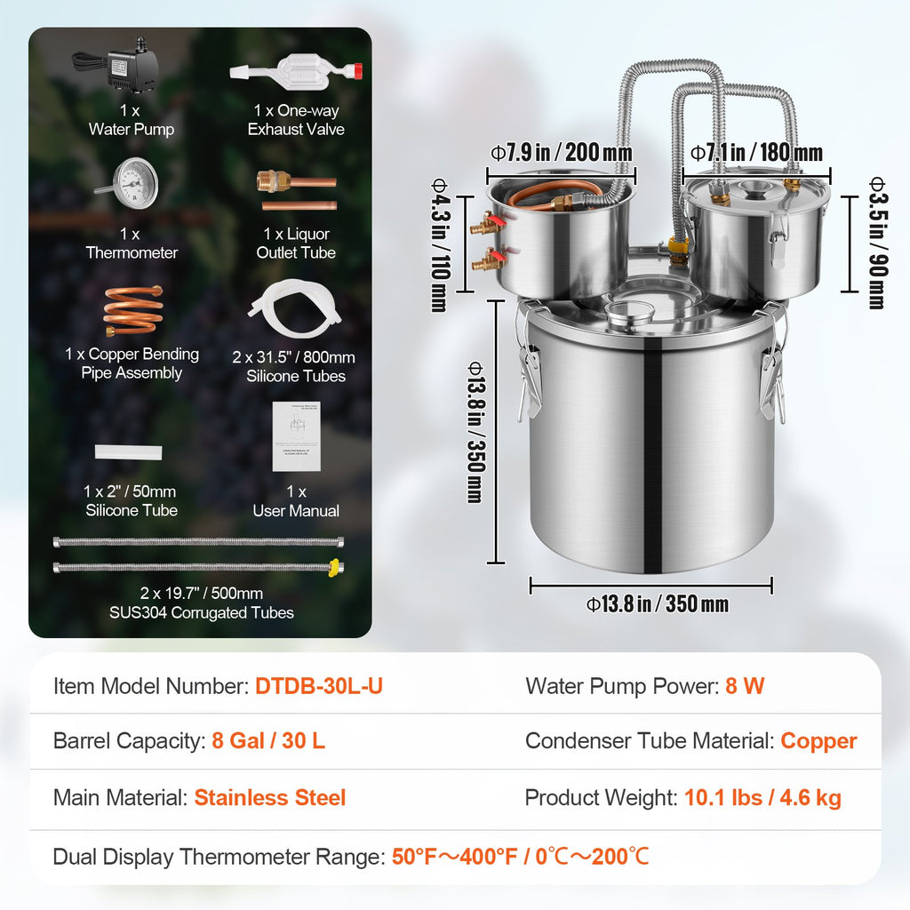 Distiliavimo aparatas VEVOR DTDB-30L-U, 30 l