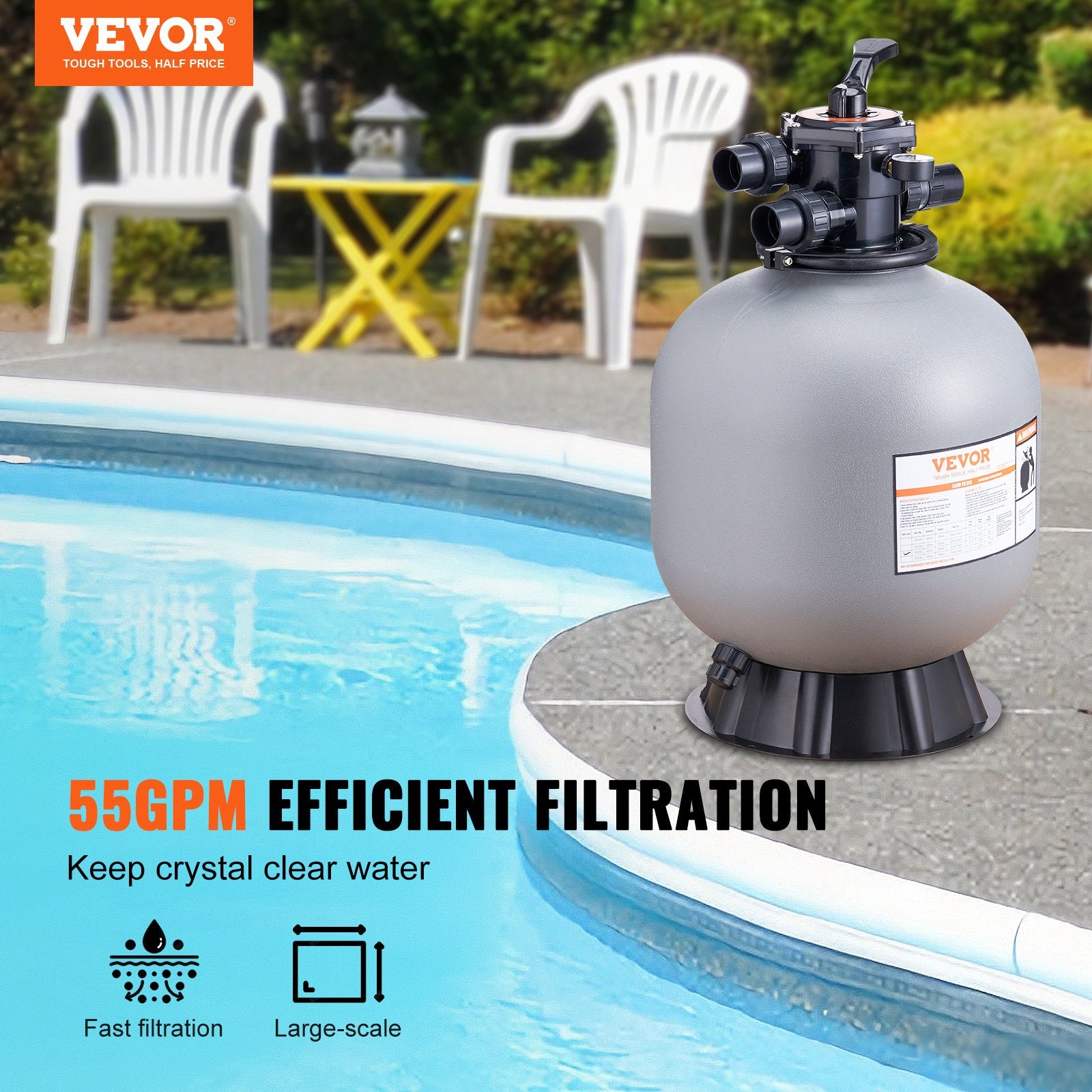 Smėlio filtras baseinui VEVOR 2504BX, 208 l/min našumas