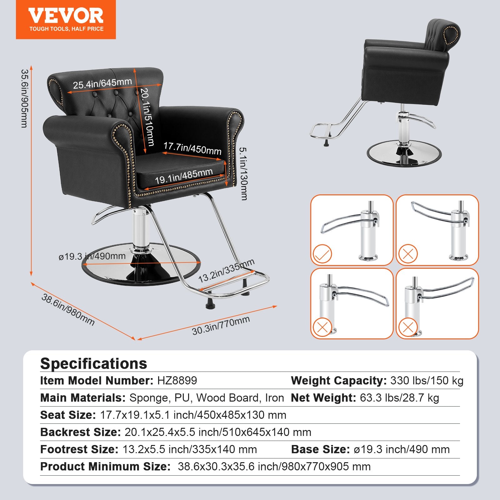 Kirpėjo kėdė VEVOR HZ8899, 150 kg apkrova