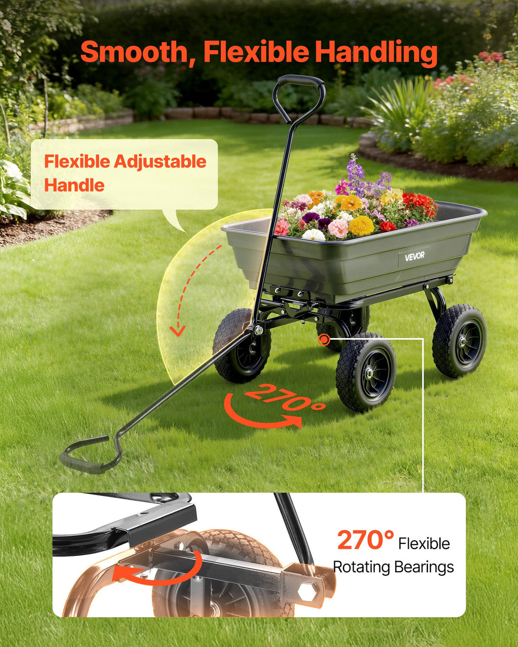 Sodo vežimėlis-savisvartis VEVOR GC-018C, 272 kg