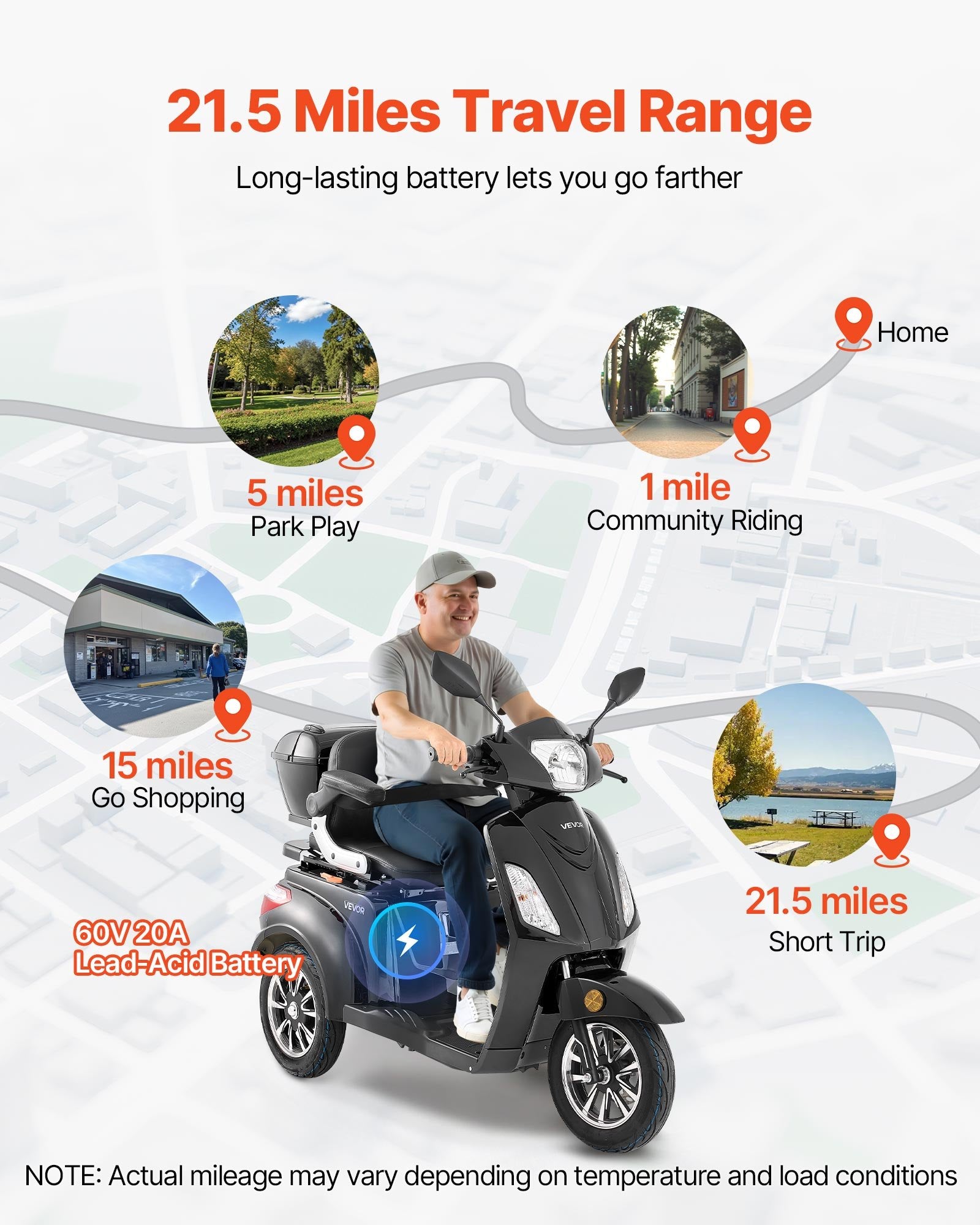Elektrinis triratis motoroleris neįgaliesiems ir senjorams VEVOR VISTA-1, 1000W