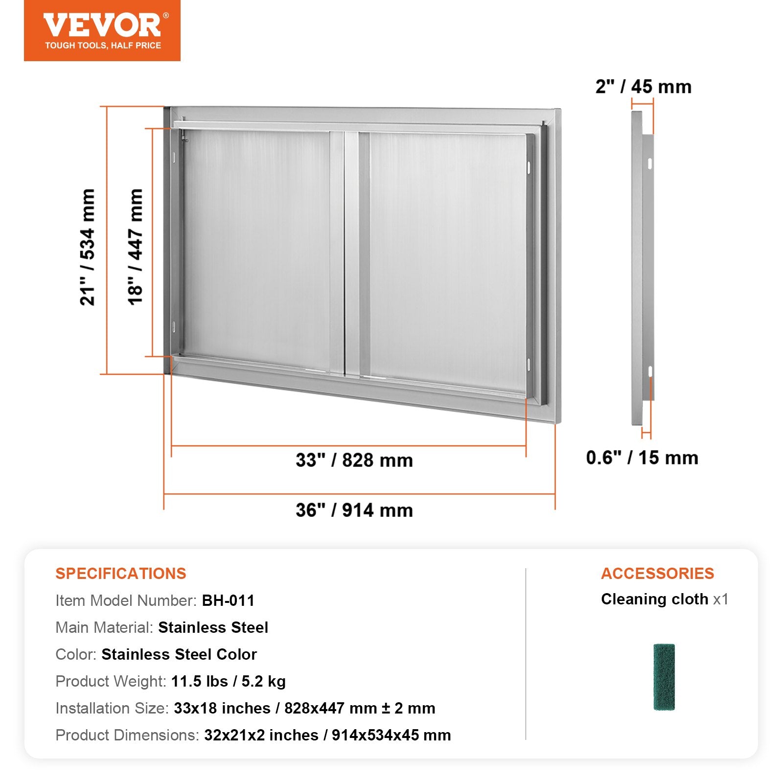 Lauko virtuvės durelės VEVOR BH-011, 914x534 mm