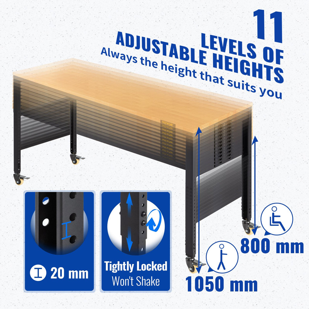 Reguliuojamo aukščio darbastalis VEVOR O6120L, 155 x 51 cm, 720 kg