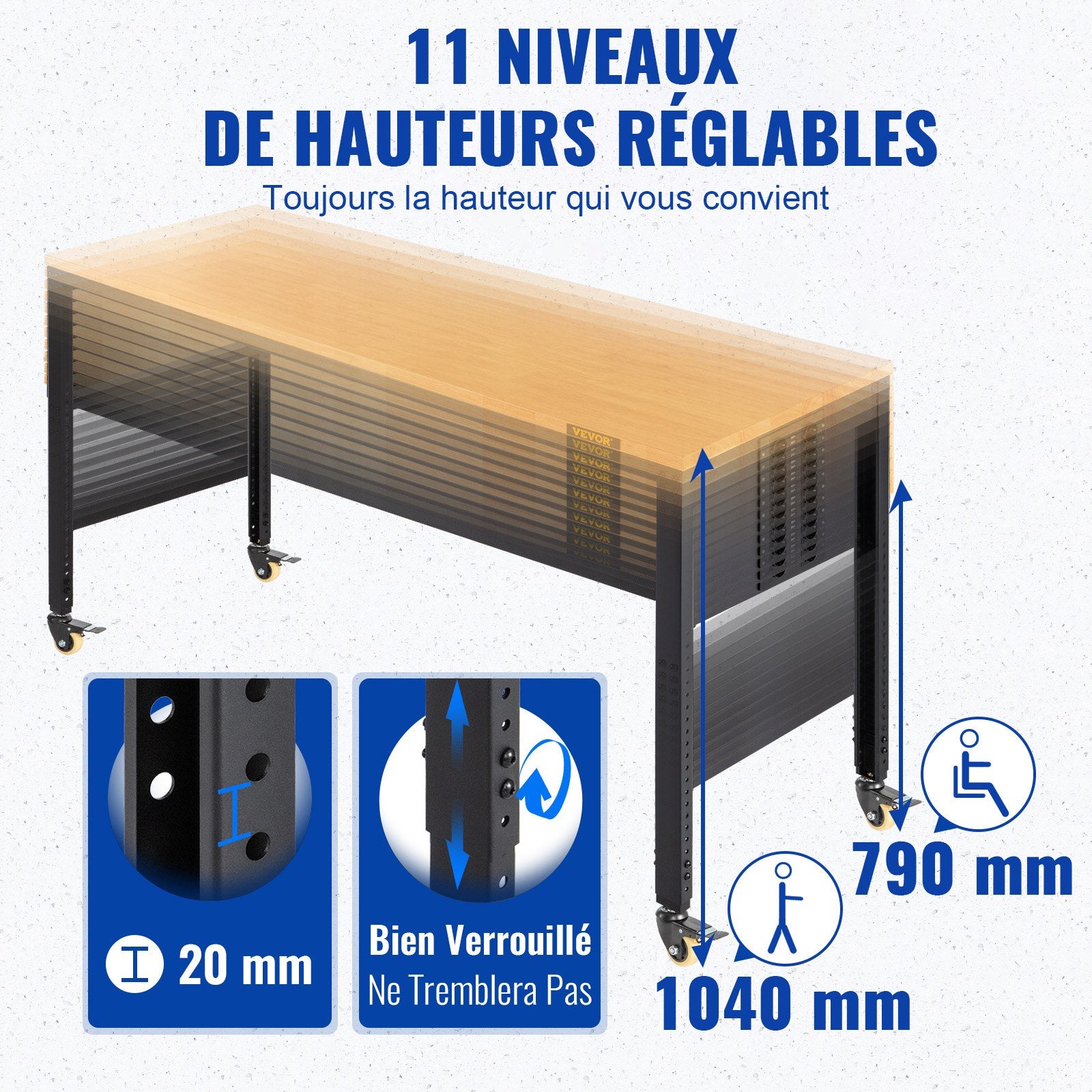 Reguliuojamo aukščio darbastalis VEVOR O4820L, 720 kg apkrova