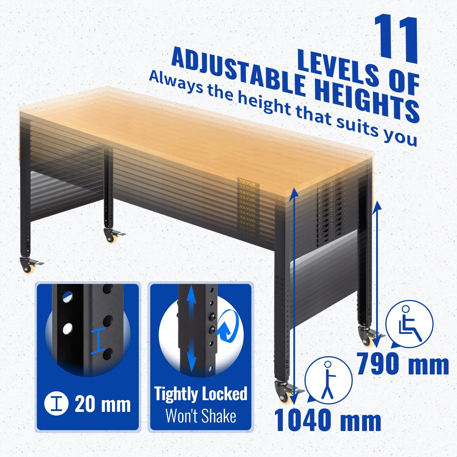 Reguliuojamo aukščio darbastalis VEVOR O4824L, 720 kg apkrova