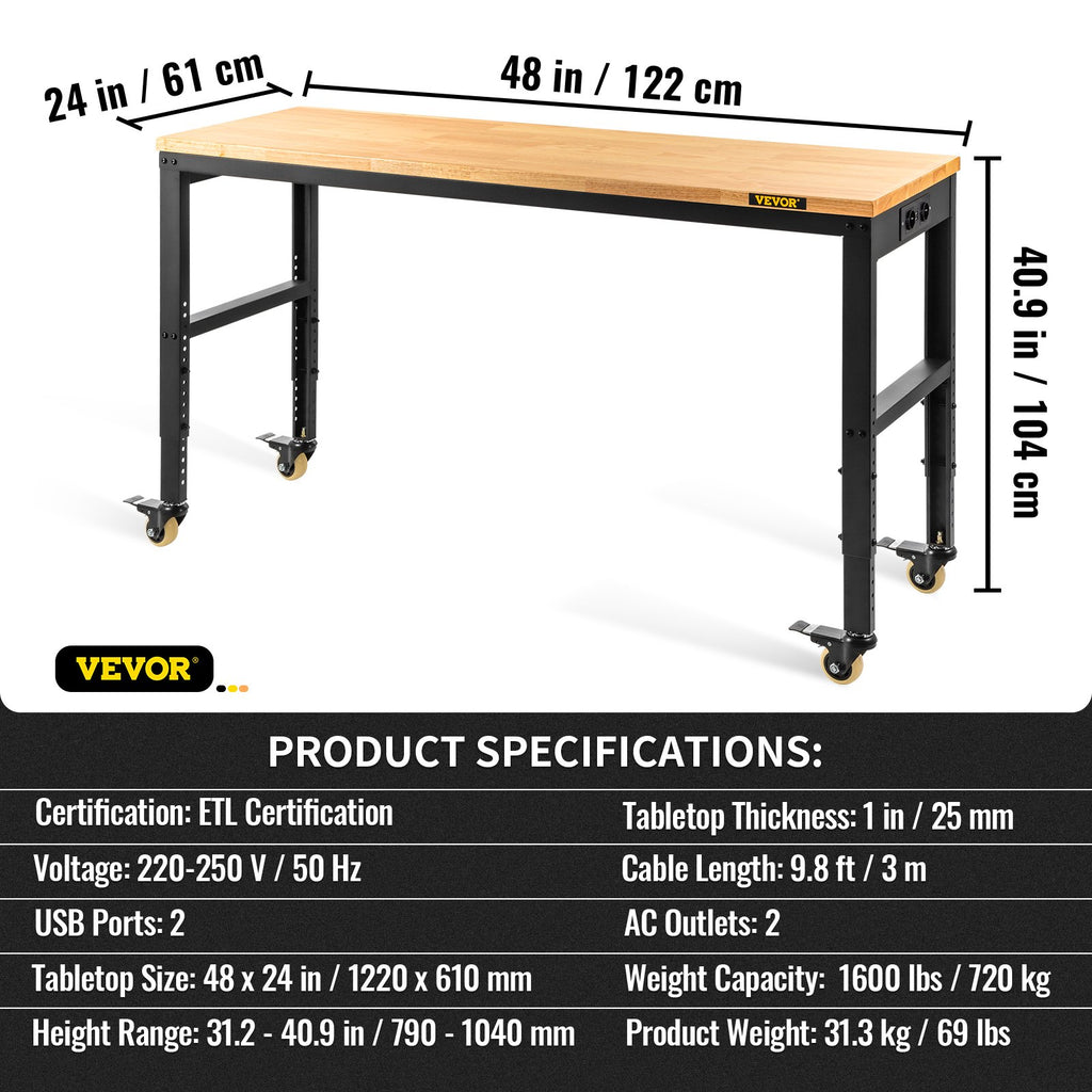 Reguliuojamo aukščio darbastalis VEVOR O4824L, 720 kg apkrova