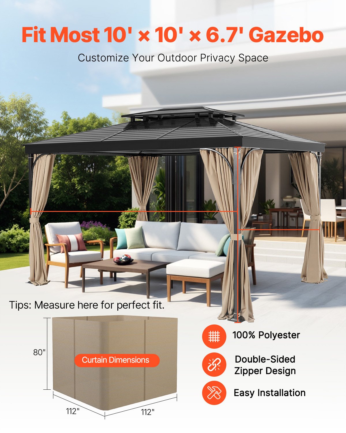 Pavėsinės užuolaidos VEVOR JDC-33BE, 3x3 m
