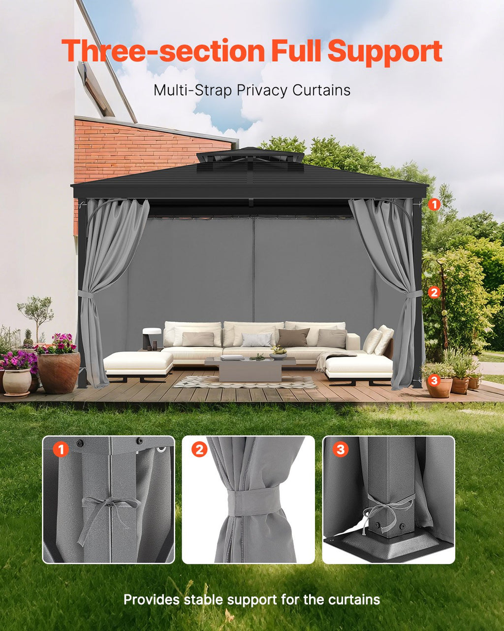 Pavėsinės užuolaidos VEVOR JDC-33GR, 3 x 3 m