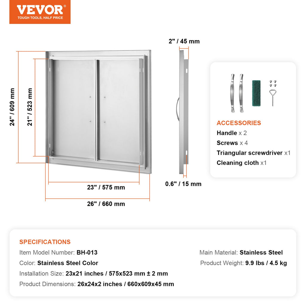 Lauko virtuvės durelės VEVOR BH-013, 660x609 mm