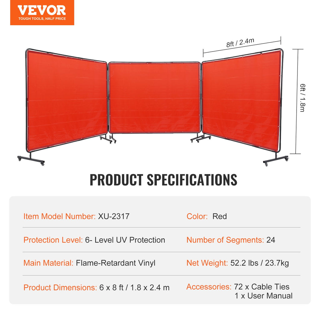 Suvirinimo ekranas VEVOR XU-2317, 1,8 x 2,4 m