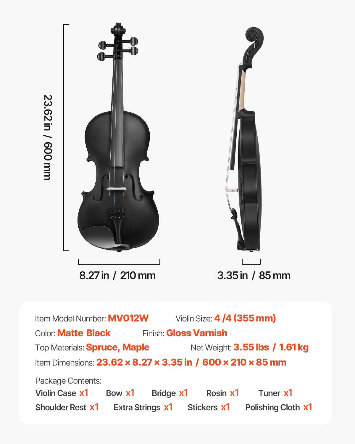 Smuikas VEVOR MV012W, 4/4 dydis