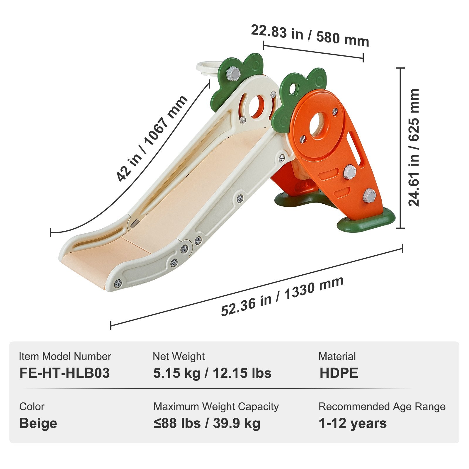 Vaikiška čiuožykla VEVOR FE-HT-HLB03, iki 40 kg apkrovai