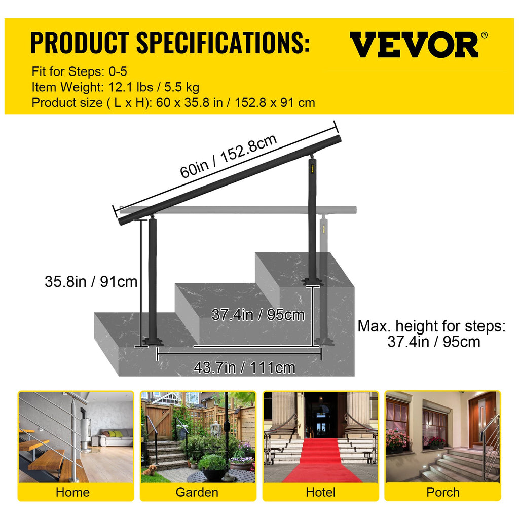 Laiptų turėklų komplektas VEVOR VV-LVSSYZLTFS-HS5F, 152,4 cm