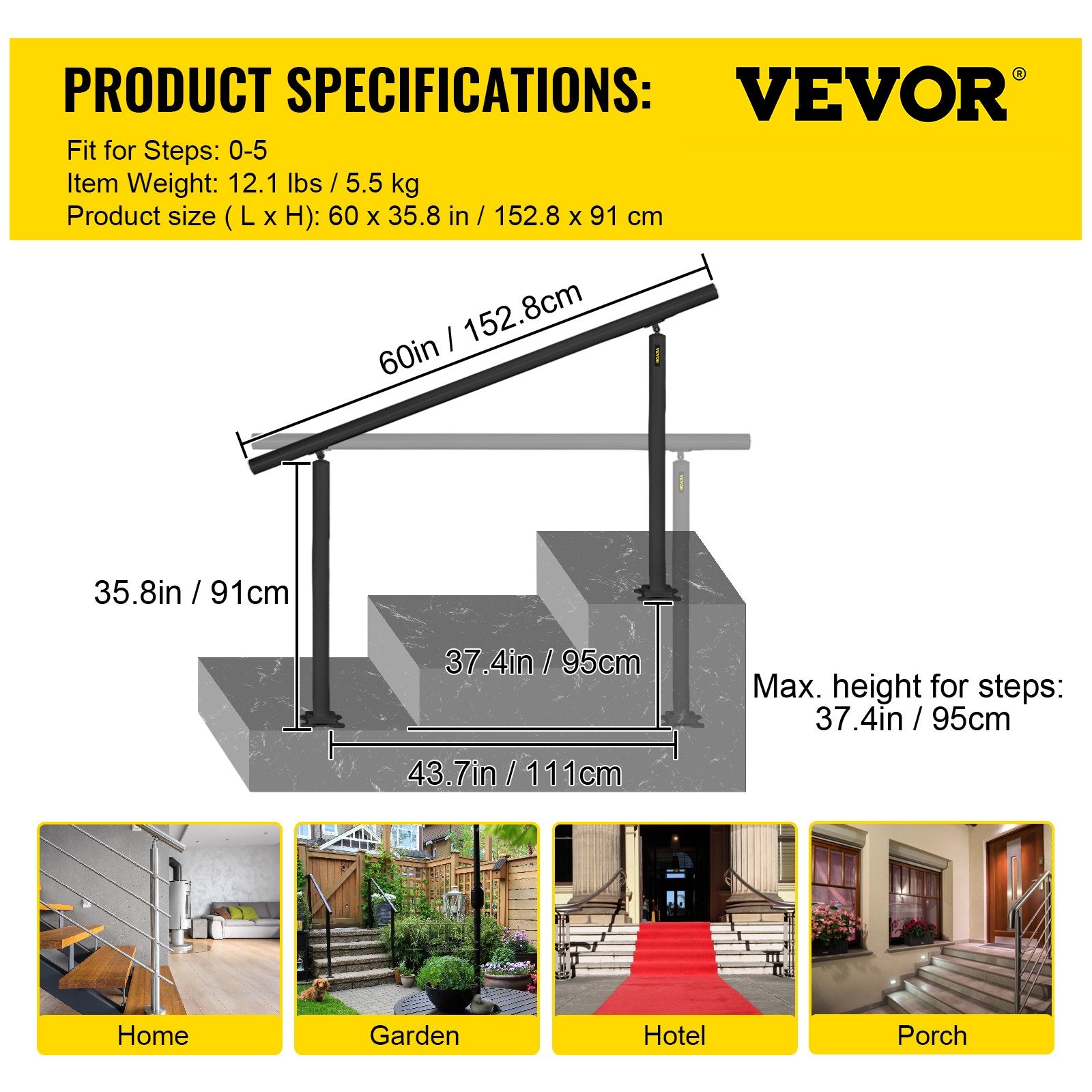 Laiptų turėklų komplektas VEVOR VV-LVSSYZLTFS-HS5F, 152,4 cm