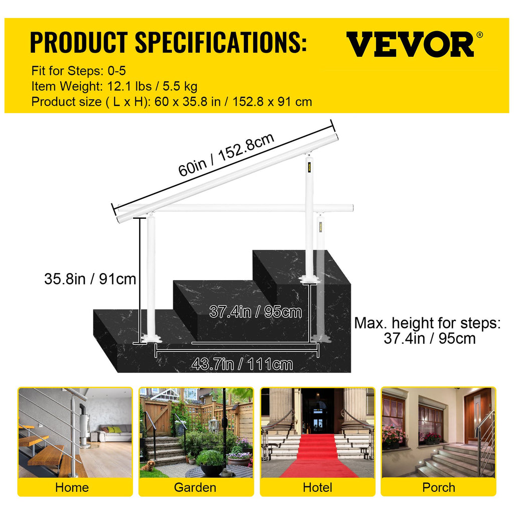 Laiptų turėklas VEVOR VV-LVSSYZLTFS-BS5F, 152,4 cm