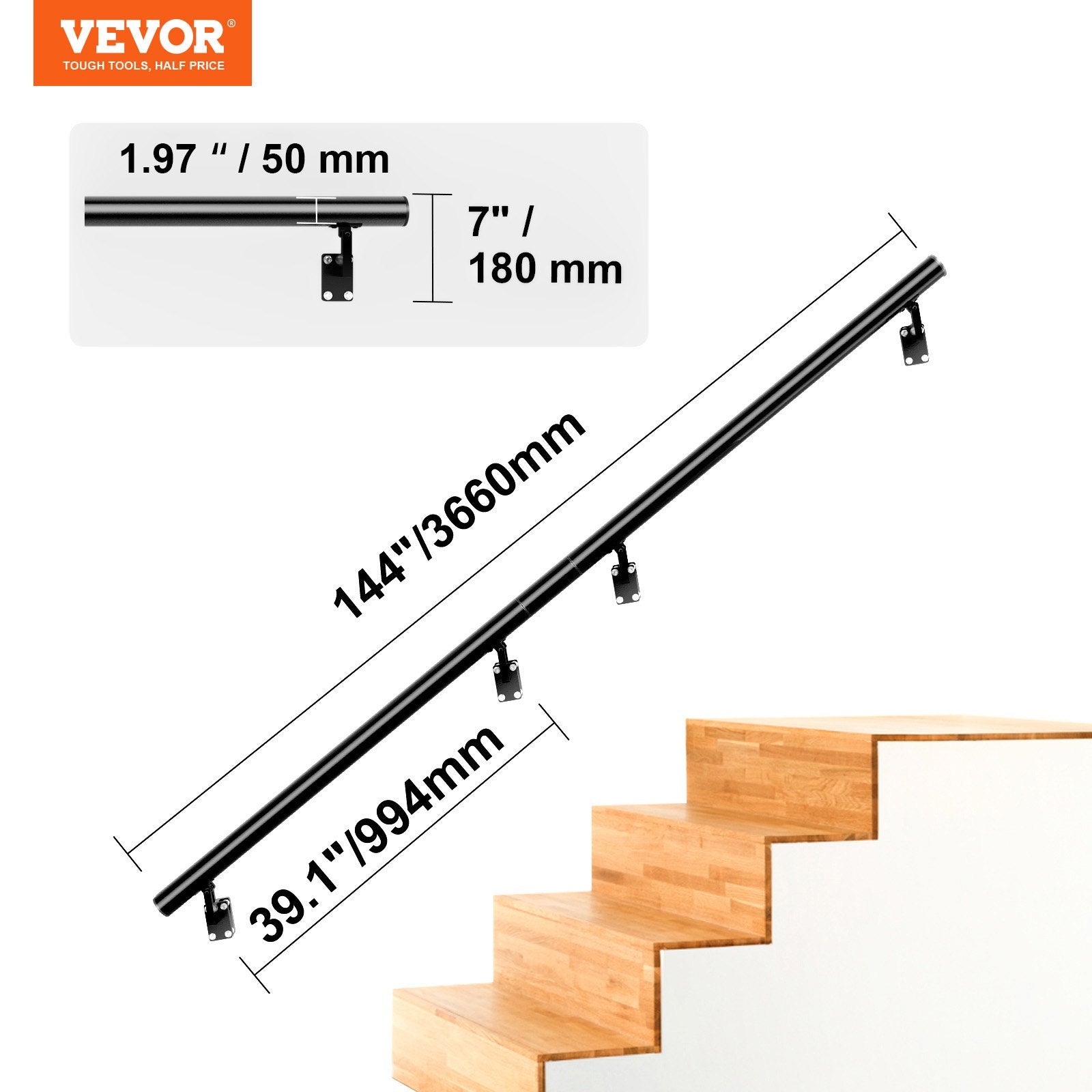 Sieninis laiptų turėklas VEVOR H8170-12, 3,66 m