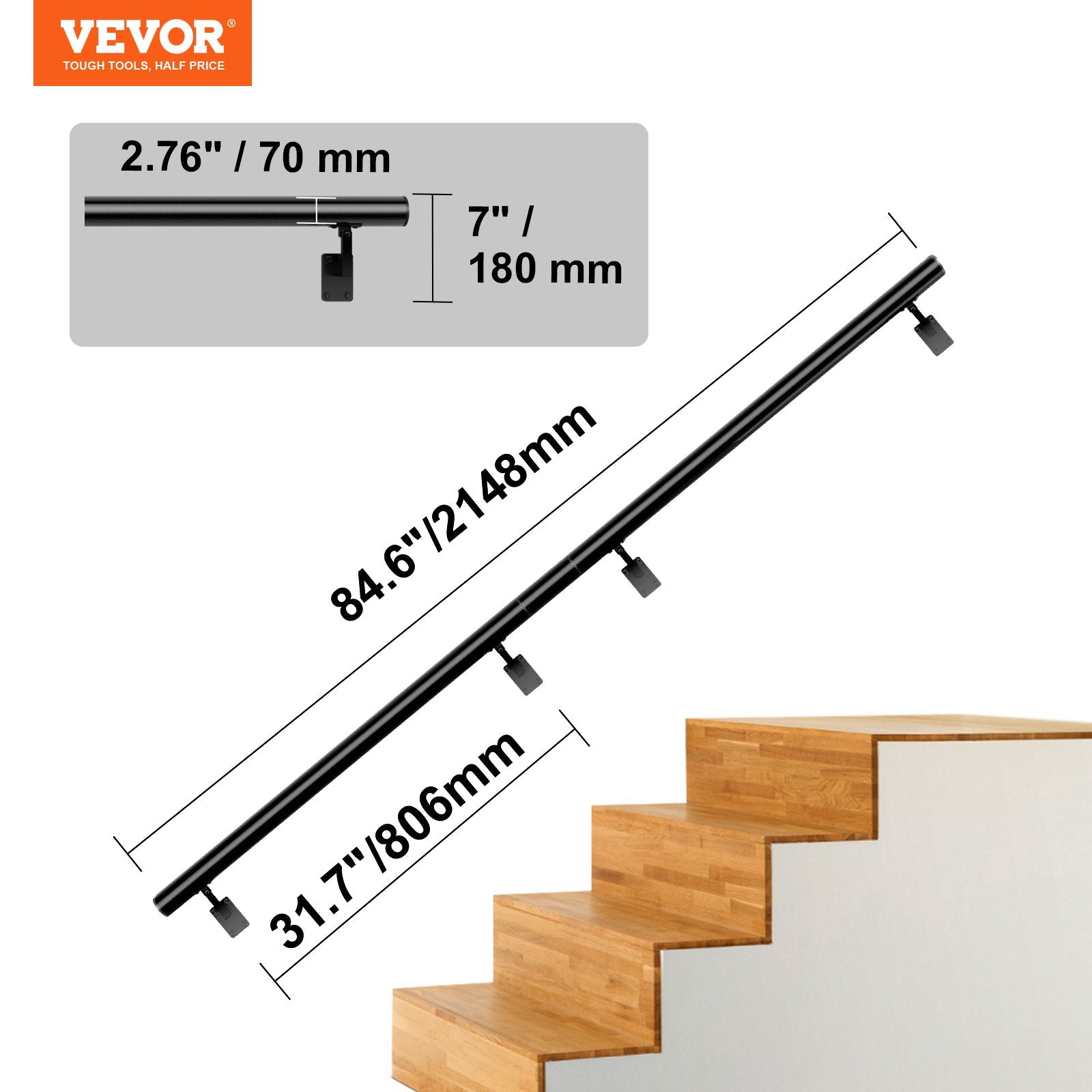 Sieninis laiptų turėklas VEVOR H8170-7, 213 cm
