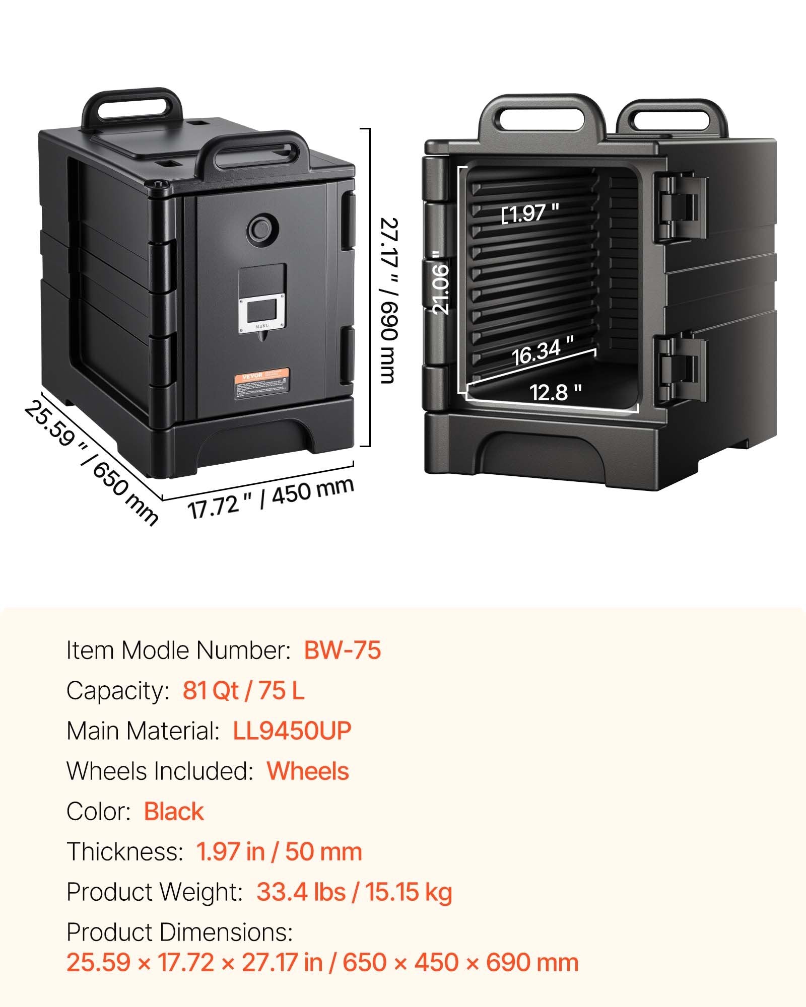 Termo konteineris maistui VEVOR BW-75, 75 l