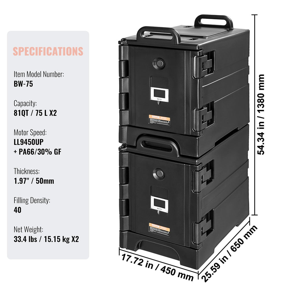 Termo konteineris maistui VEVOR BW-75, 2 vnt. po 75 l