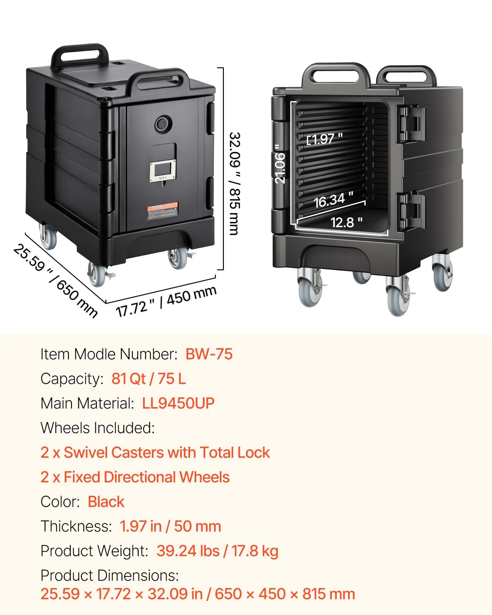 Termo konteineris maistui VEVOR BW-75, 75 l