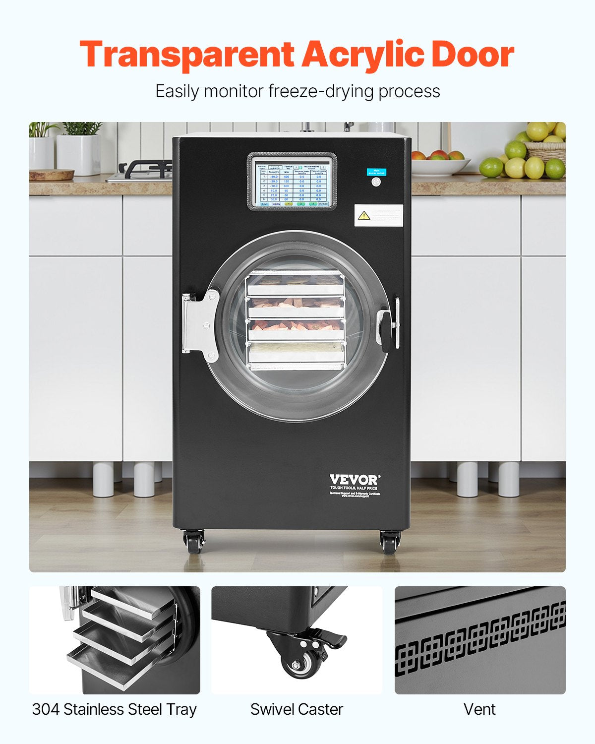 Maisto produktų šalčio džiovintuvas (liofilizatorius) VEVOR HFD-4, 4-6 kg talpa