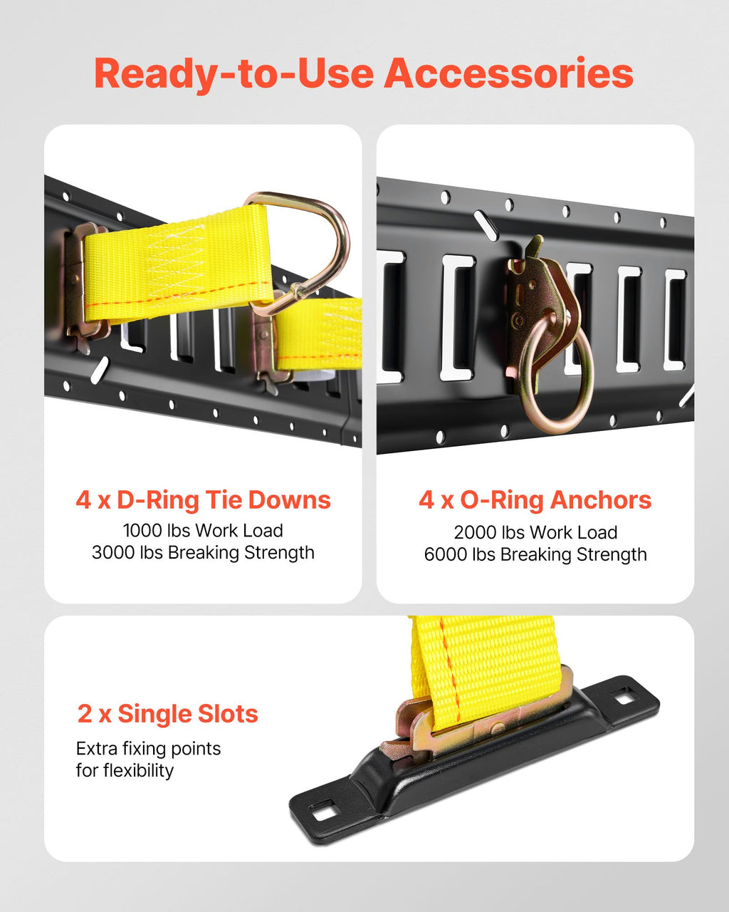 E-Track krovinių tvirtinimo bėgelių komplektas VEVOR JC25-ETR-2FT20PCS, 4 vnt. po 0,6 m