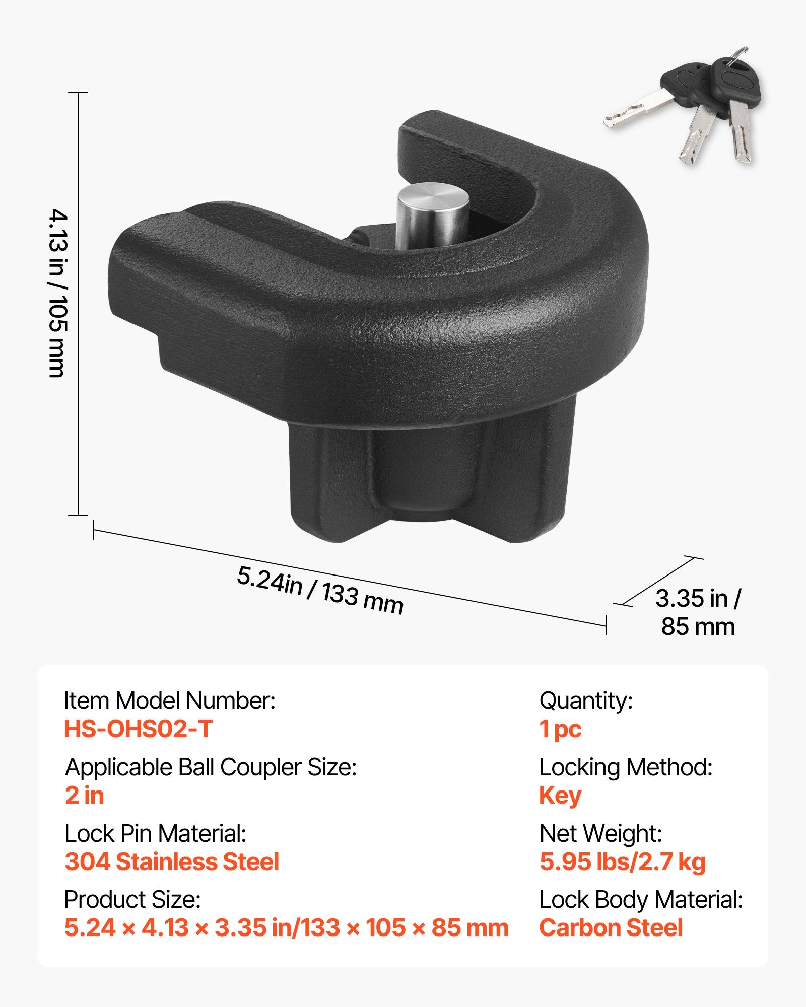 Priekabos spynos užraktas VEVOR HS-OHS02-T, 50,8 mm movoms