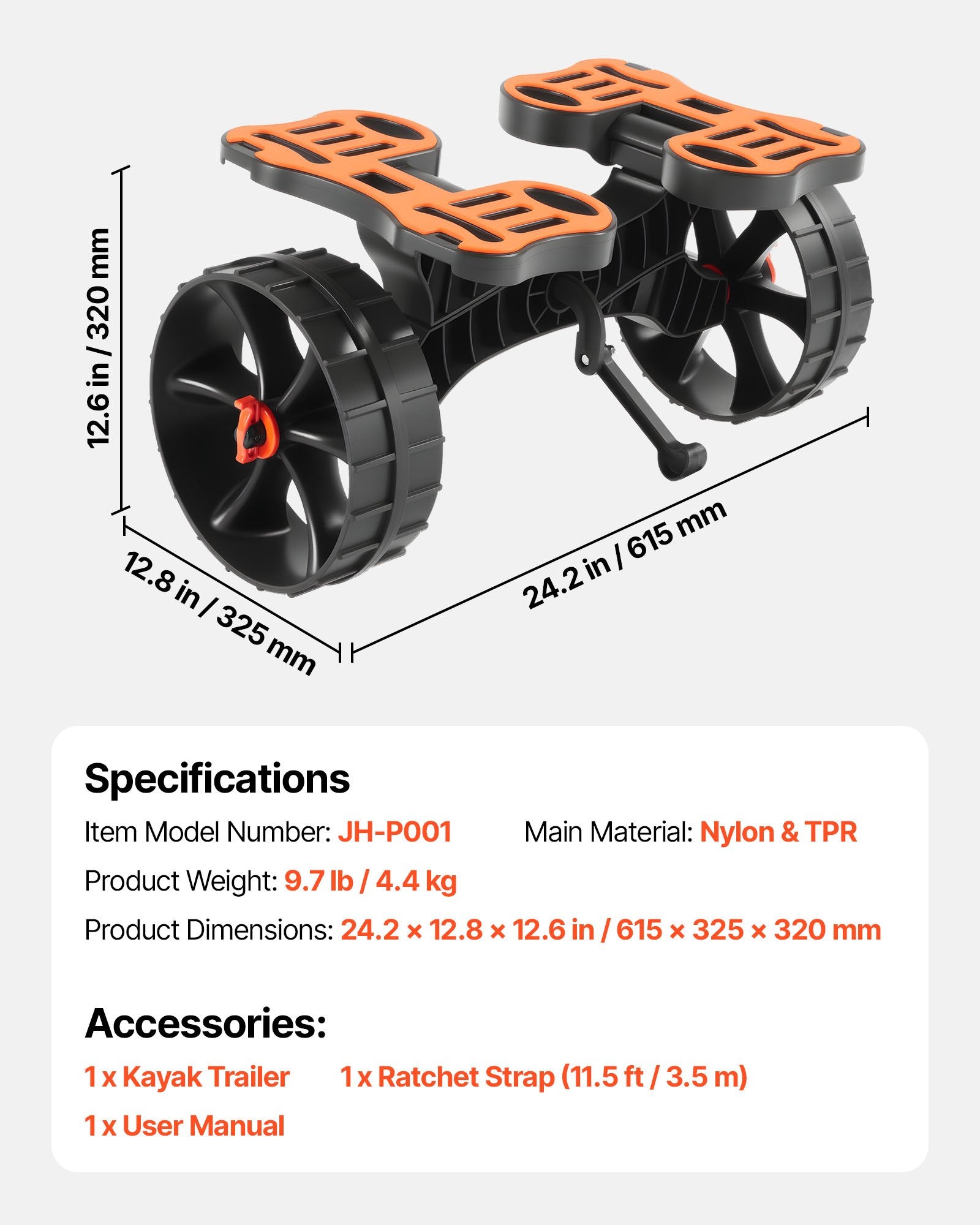 Baidarių vežimėlis VEVOR JH-P001, 136,1 kg keliamoji galia