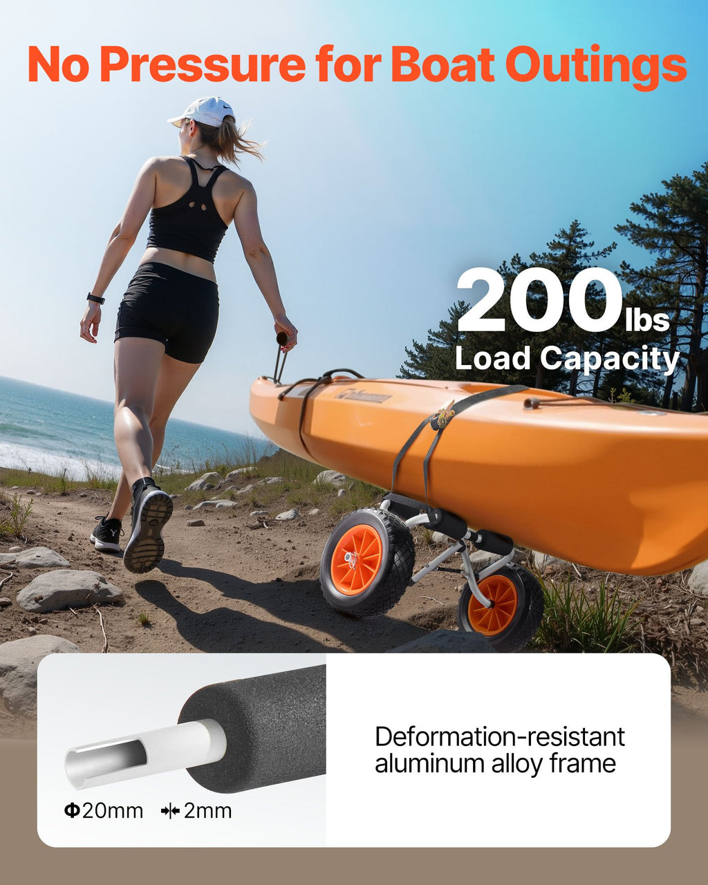 Baidarių vežimėlis VEVOR JH001, 90 kg keliamoji galia