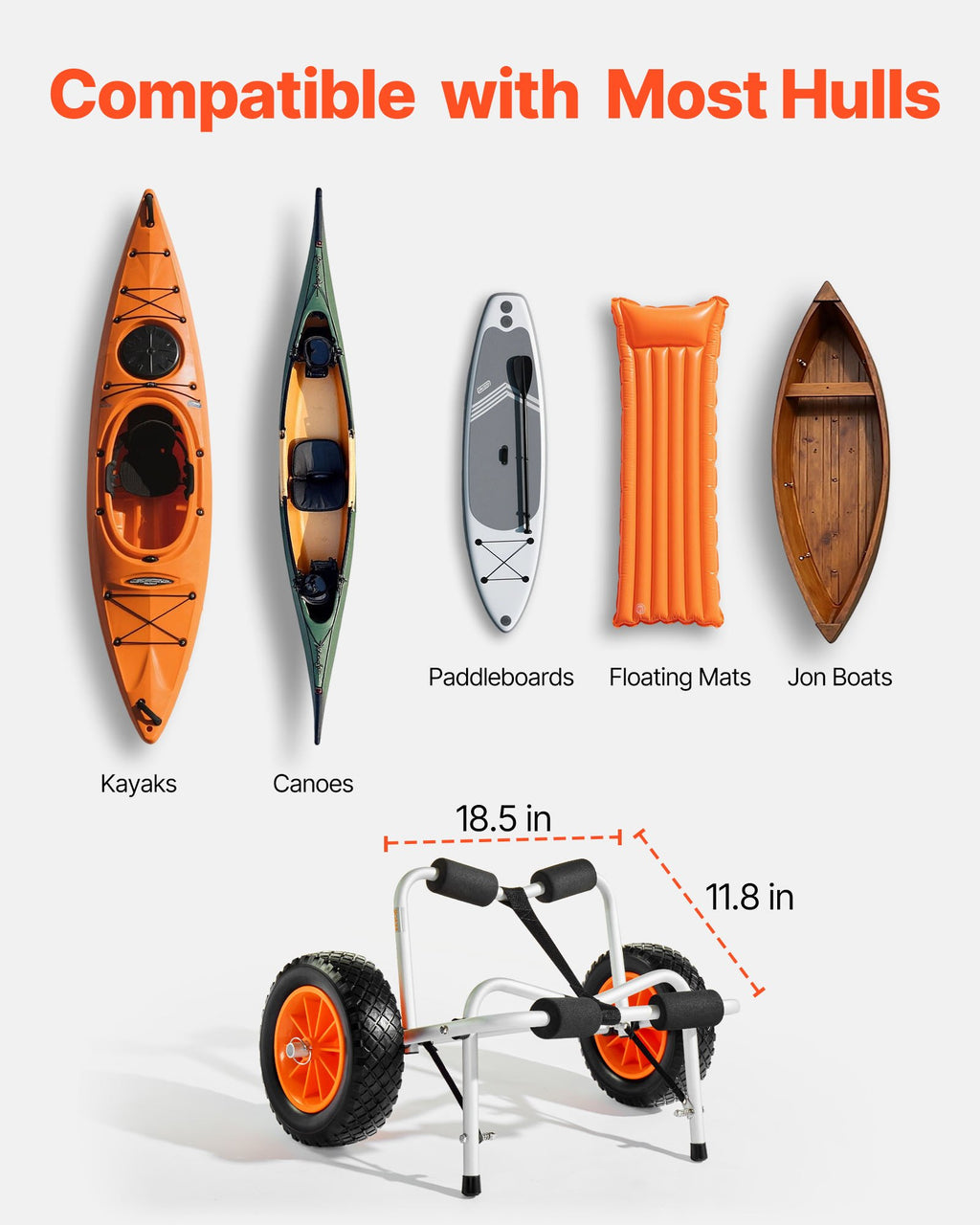 Baidarių ir kanojų vežimėlis VEVOR JH002, 113,4 kg keliamoji galia