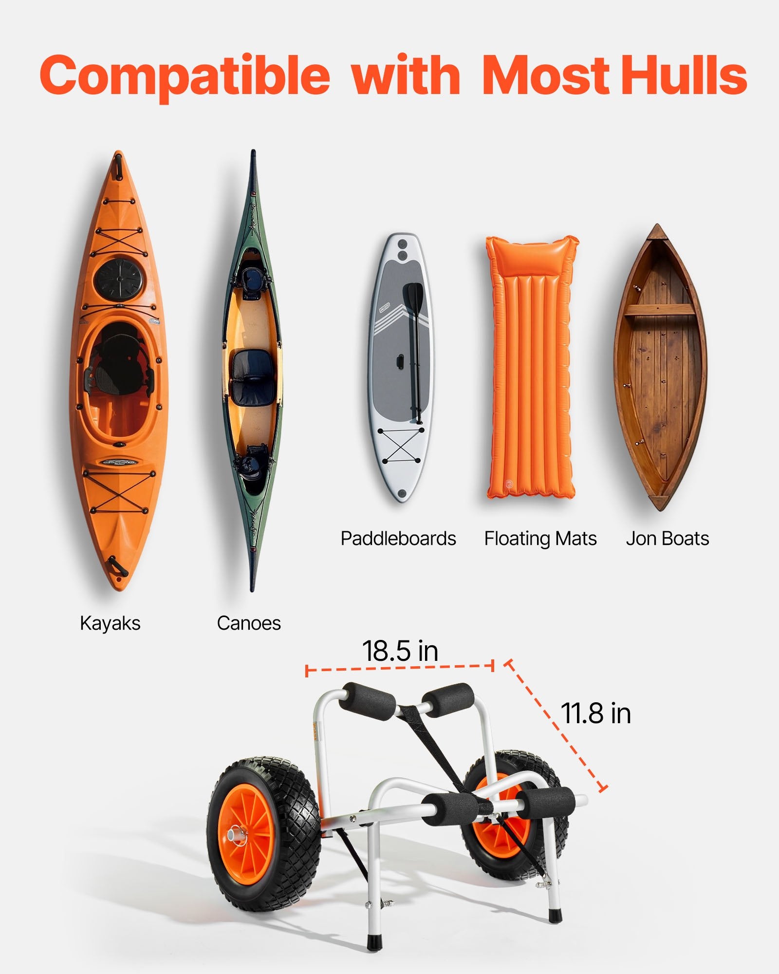 Baidarių ir kanojų vežimėlis VEVOR JH002, 113,4 kg keliamoji galia