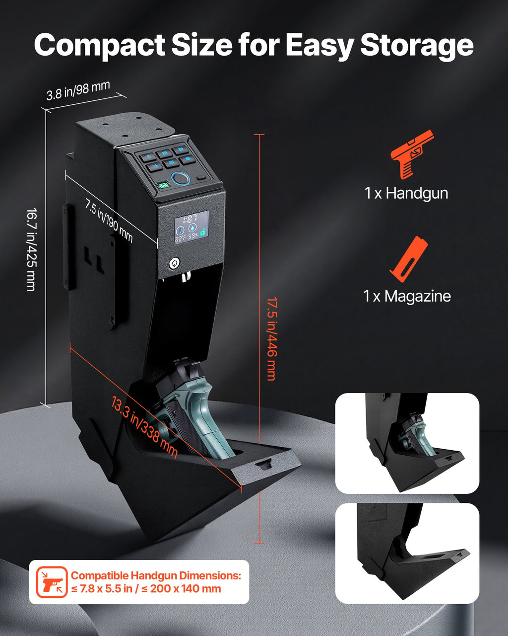 Pistoletų seifas VEVOR C5-LCD, su biometrine spyna ir LCD ekranu