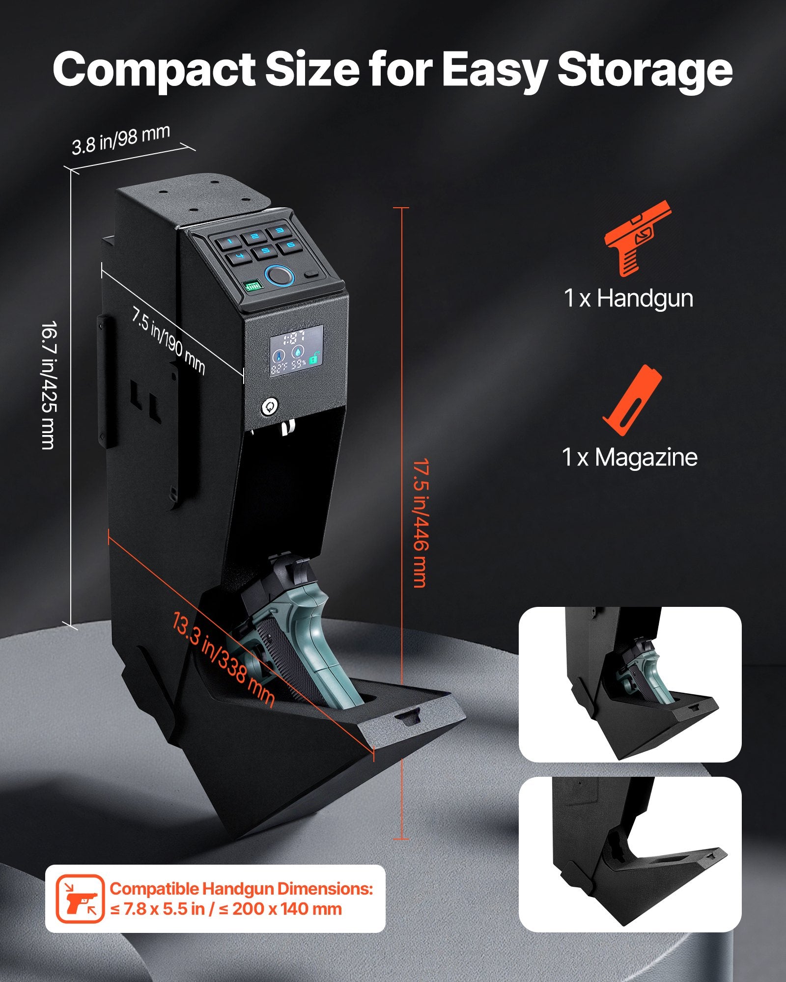Pistoletų seifas VEVOR C5-LCD, su biometrine spyna ir LCD ekranu