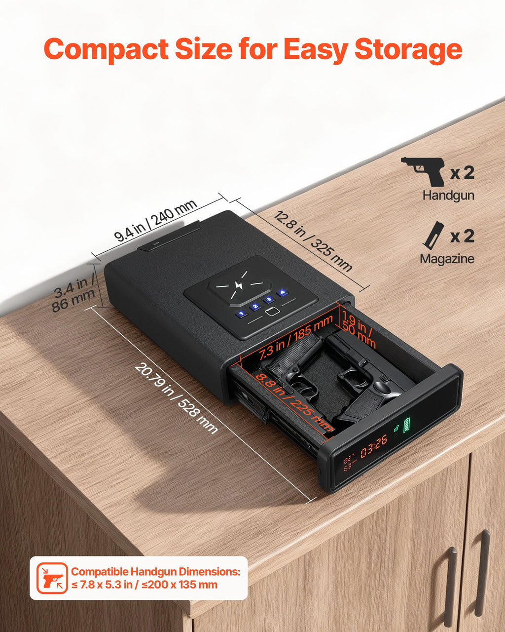 Seifas ginklams VEVOR WX007, su biometrine spyna ir belaidžiu įkrovimu